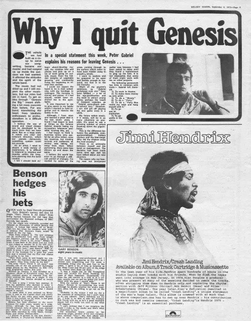 Peter Gabriel – Why I Quit Genesis – Melody Maker 6th September 1975